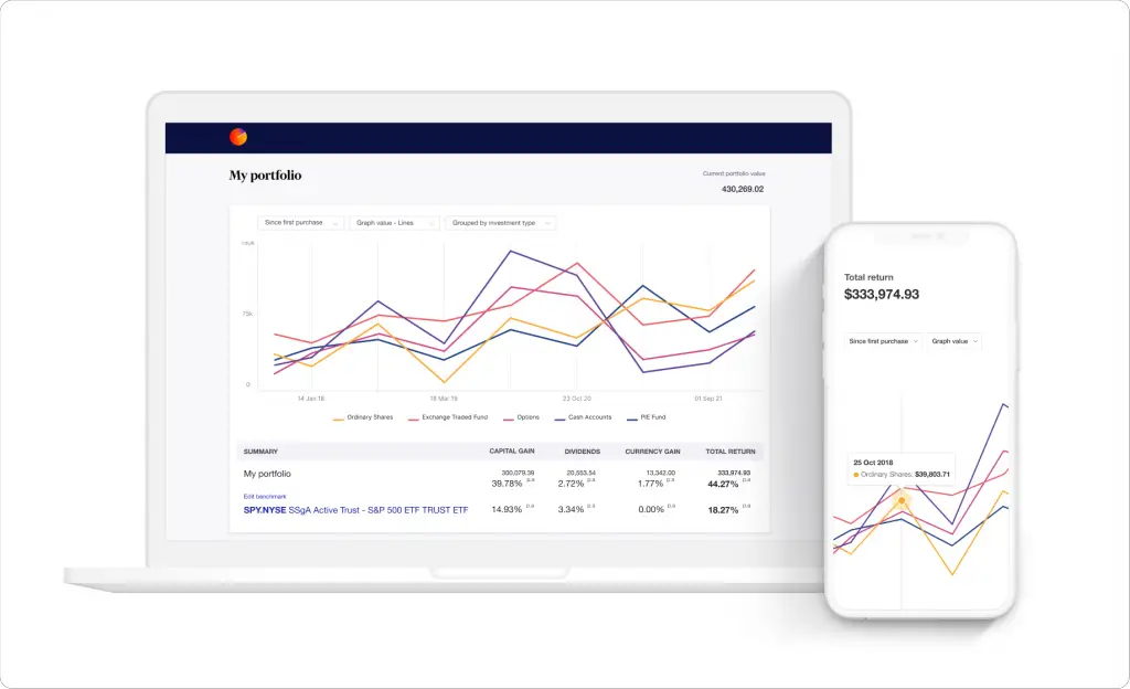 Image of Sharesight portfolio tracker for mobile and browser
